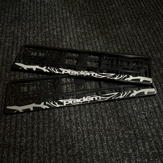 bravavira plate frames — decorated license plate frame, two frames on fabric