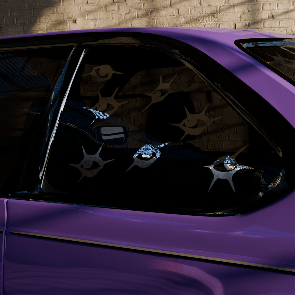 crystal tears ✧ decal — chrome variant, car decal on a side window, side view