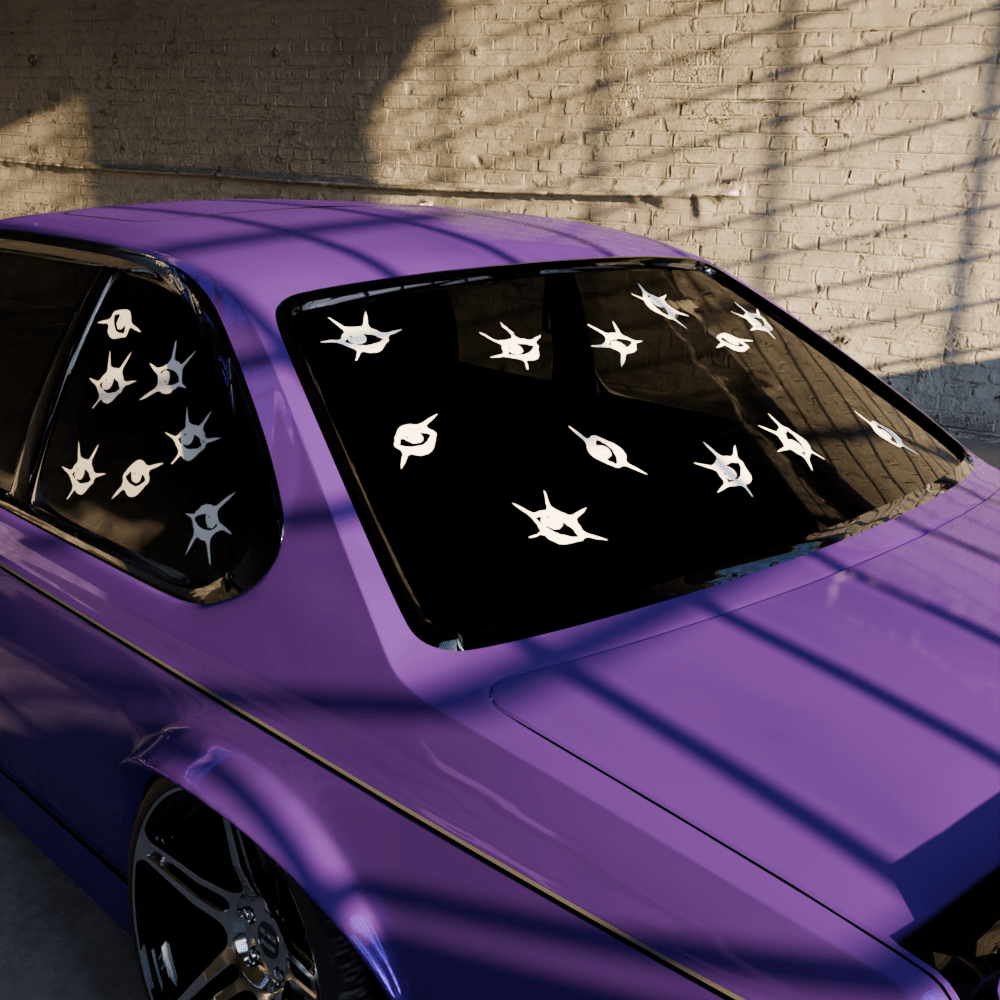crystal tears ✧ decal — decals on rear and side windows, three-quarter view