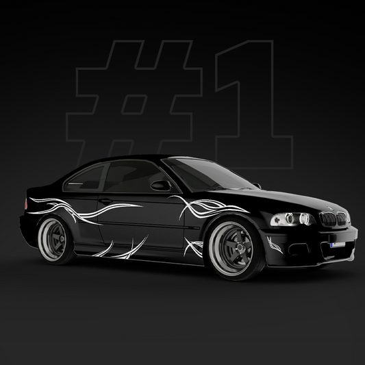 customizable livery #1 — car livery on a black coupe, three-quarter view