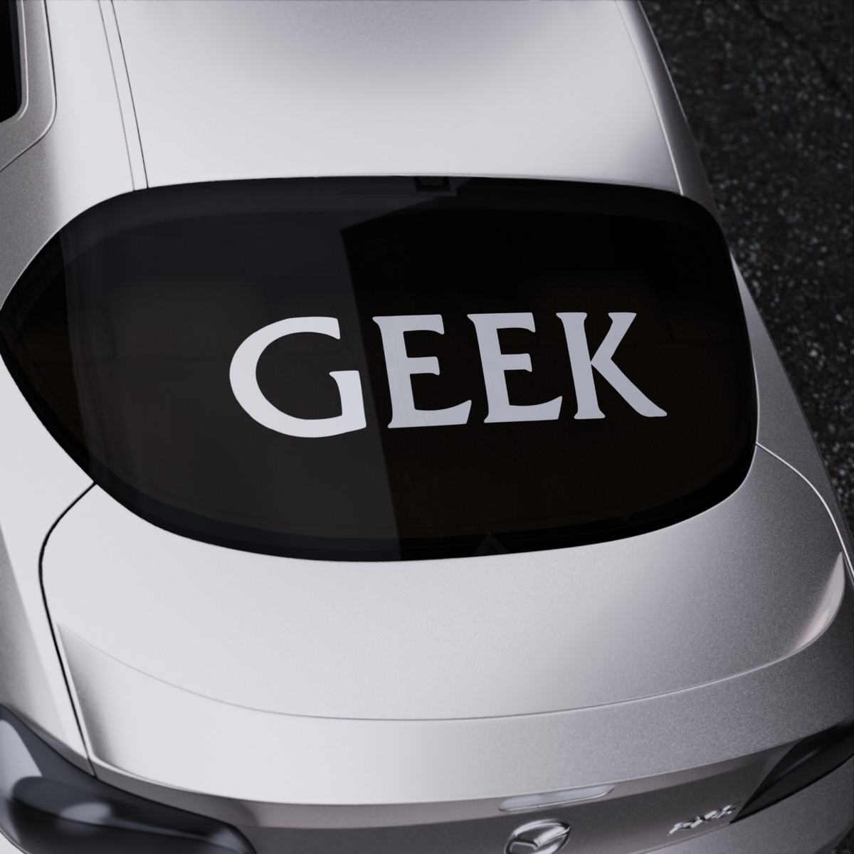 geek banner — car banner on the rear window, view from above